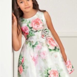 Elegant Floral Kids Dress with Pink and Green Accents